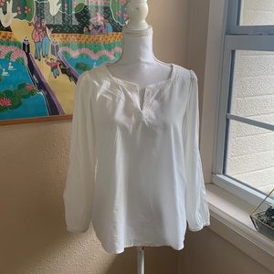 NWT BANANA REPUBLIC WHITE COTTON BLOUSE CROPPED SLEEVES L PETITE